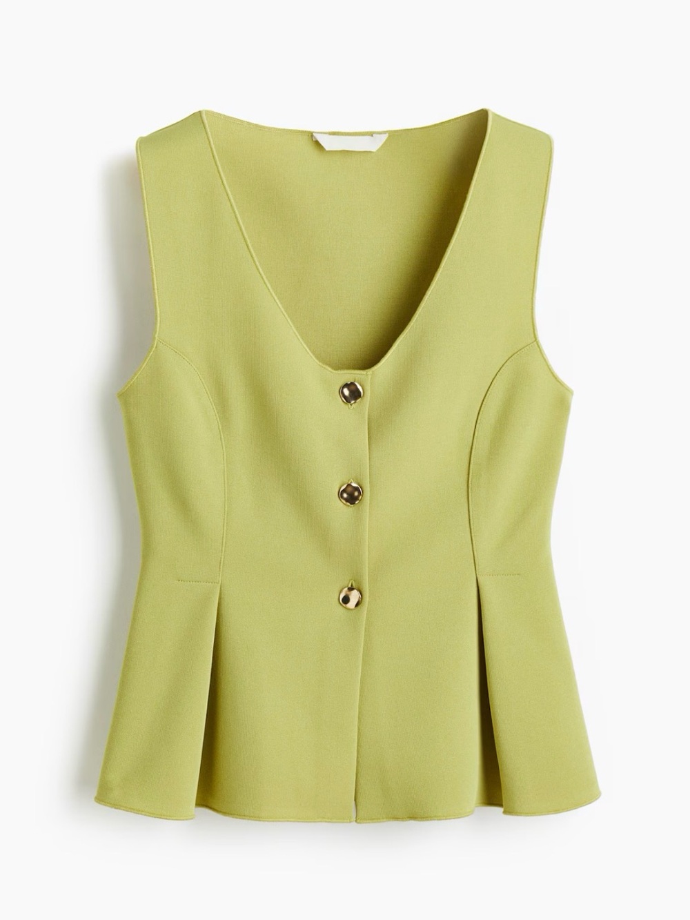 H&M Yellow Green Sleeveless Button Peplum Top